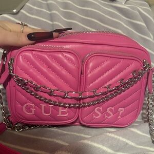 GUESS Fuchsia Quilted Crossbody Bag with Chain